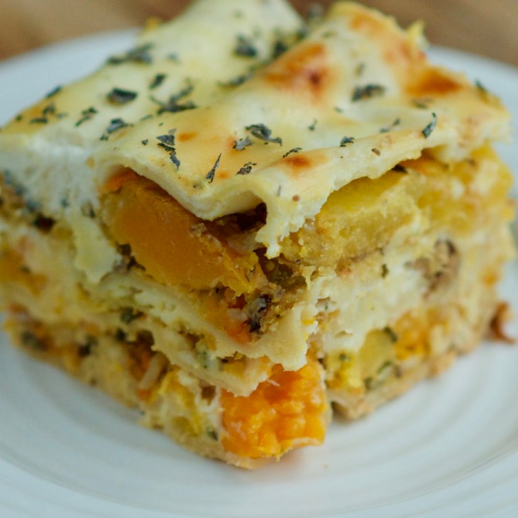 Roasted Butternut Squash Lasagna with hazelnuts, sage and garlic