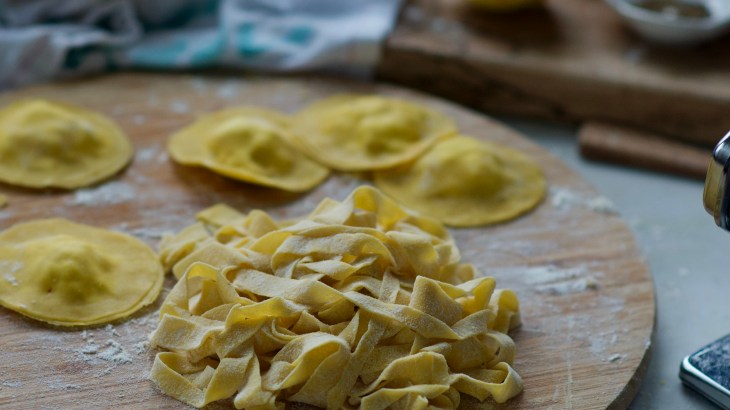 fresh pasta noodles and lemon and goat cheese ravioli