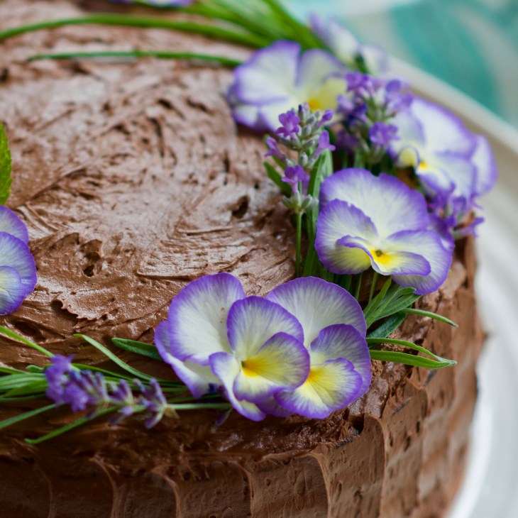 rebar chocolate cake with edible flowers