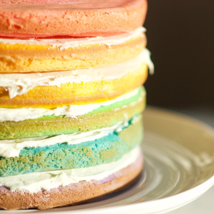 Easy Rainbow Birthday Cake with cream cheese icing