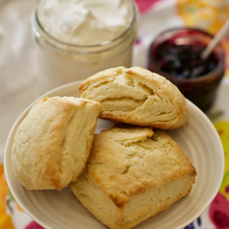 Buttery scones with jam and cream
